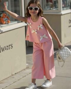 Conjunto de top sin mangas con decoración de lazo y pantalones