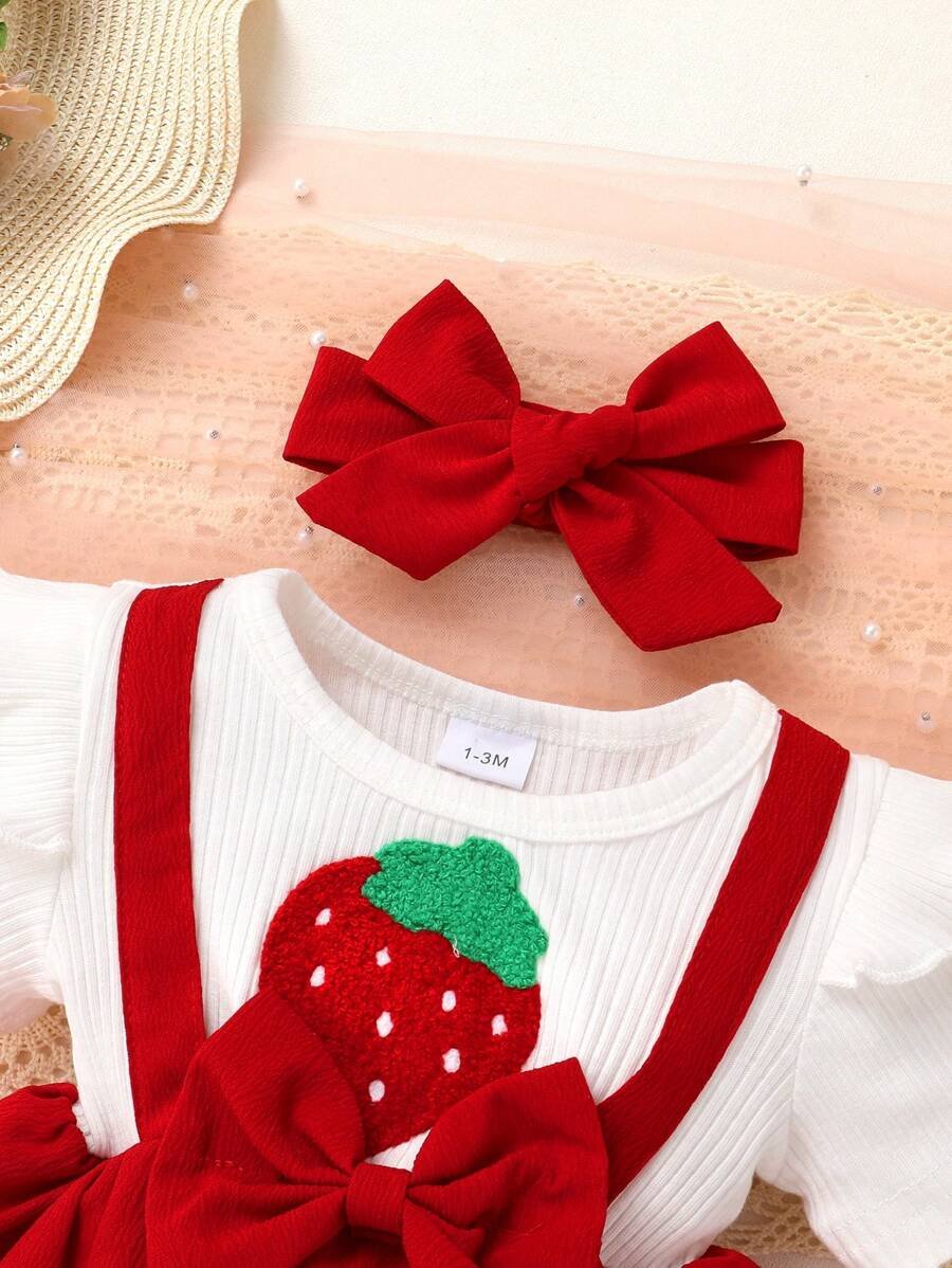 Vestido casual con decoración de lazo y bordado de fresa - Imagen 2