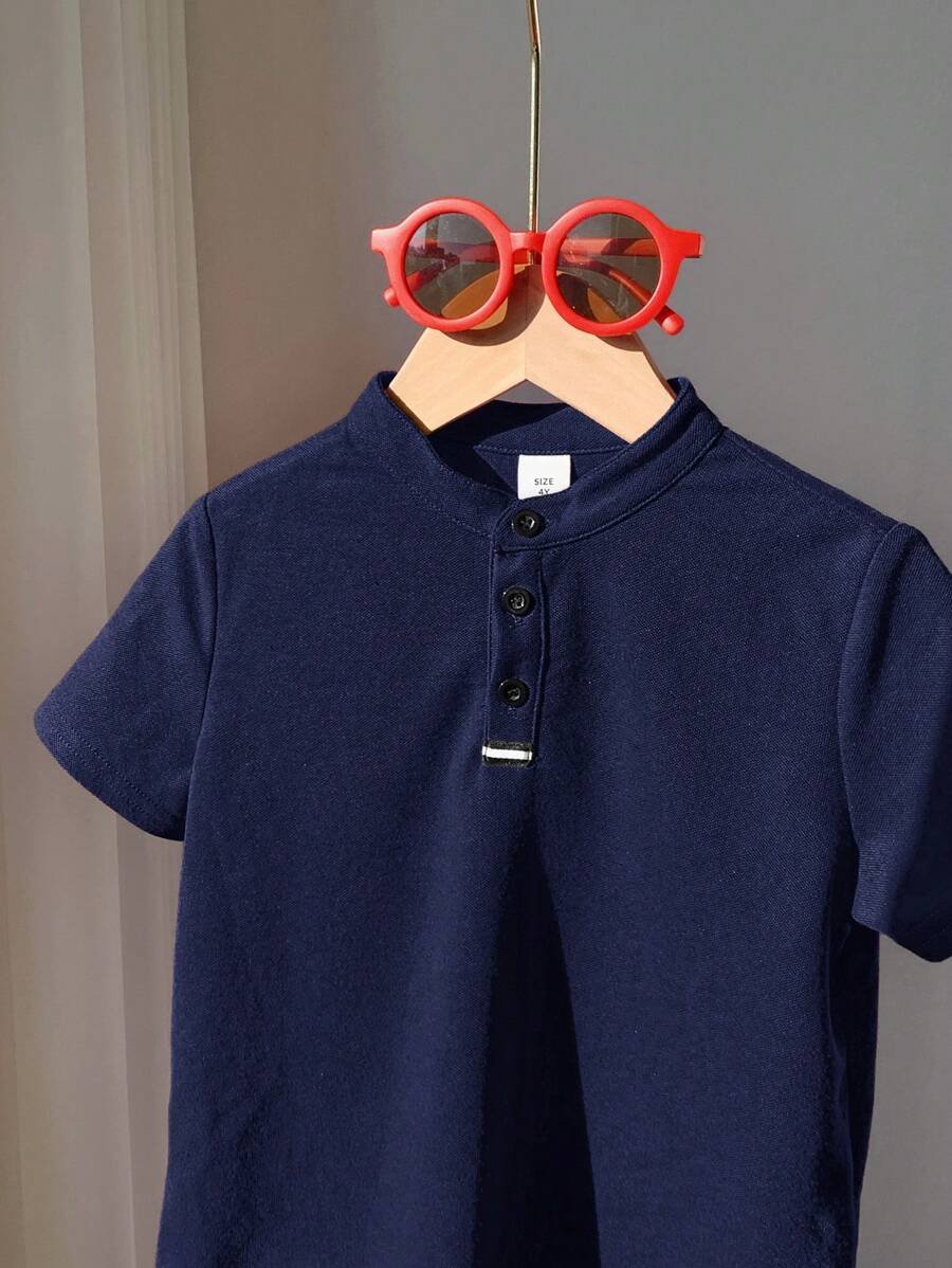 Camisa polo de manga corta de unicolor cómoda - Imagen 2