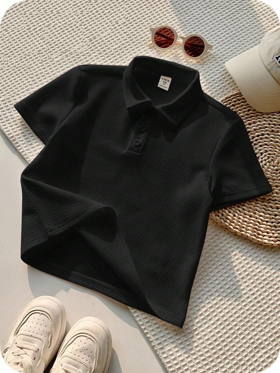 Camisa polo de manga corta con textura de tela retro de arte - Imagen 3