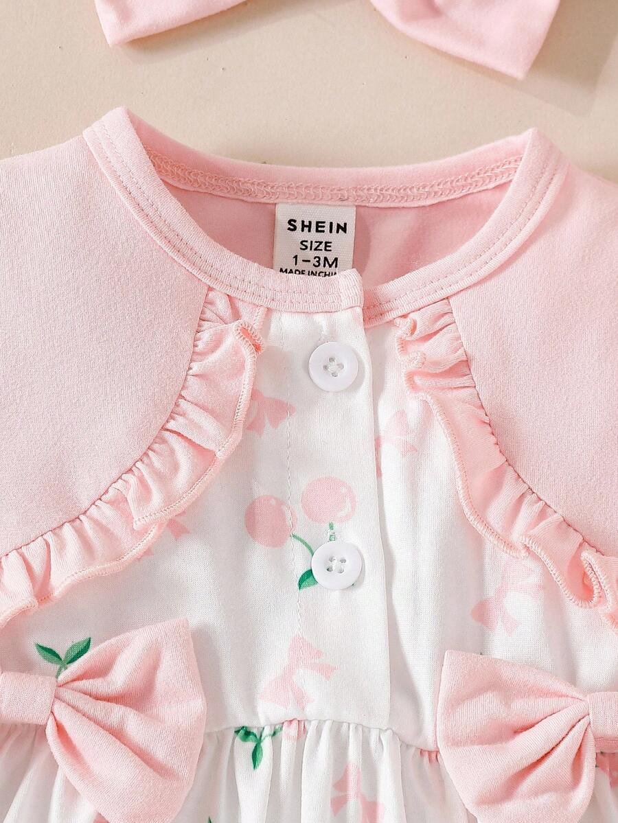 Vestido de manga larga con parches florales y moño - Imagen 2