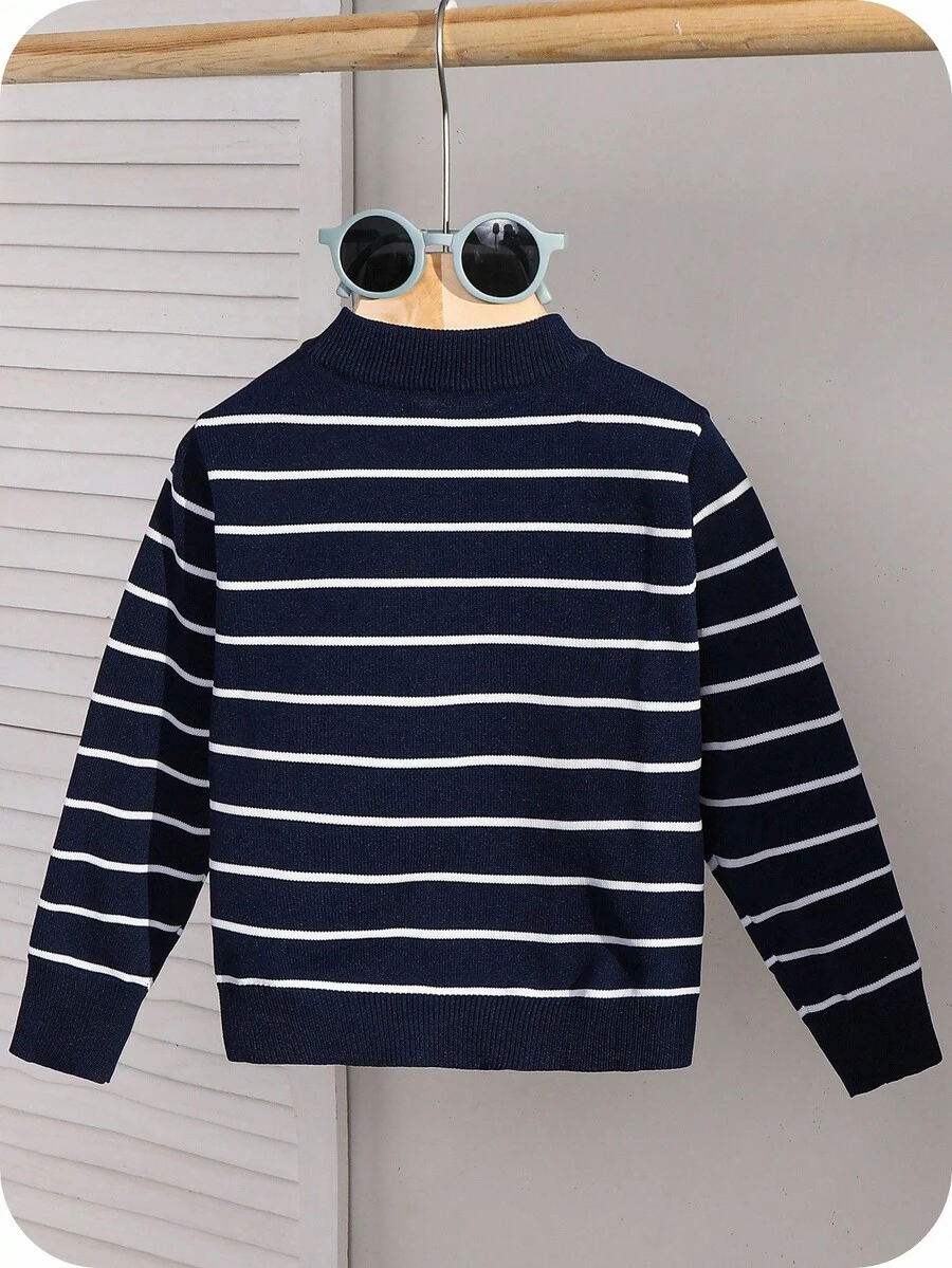 Suéter de cuello redondo cómodo, grueso y cálido con rayas - Imagen 3