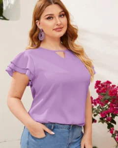 Blusa de cuello con abertura de ojo a capas de manga con volante