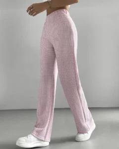 Pantalones De Cintura Alta De Cuadros Rosados