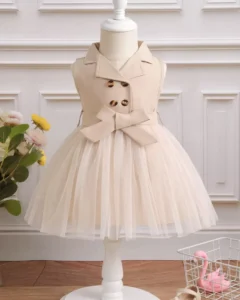 Vestido De Cinturón De Doble Botón Y Dobladillo De Malla