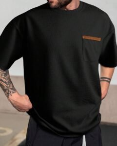 Camiseta de hombros caídos panel en contraste con parche con bolsillo