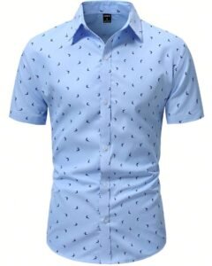 Camisa casual de manga corta de un solo pecho con estampado completo