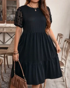 Vestido de manga corta de unicolor para mujer de talla grande