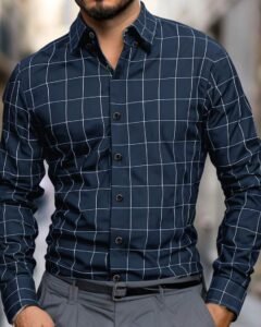 Camisa casual de manga larga con botones delanteros a cuadros