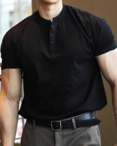 Camiseta de manga corta de cuello alto de unicolor casual y versátil