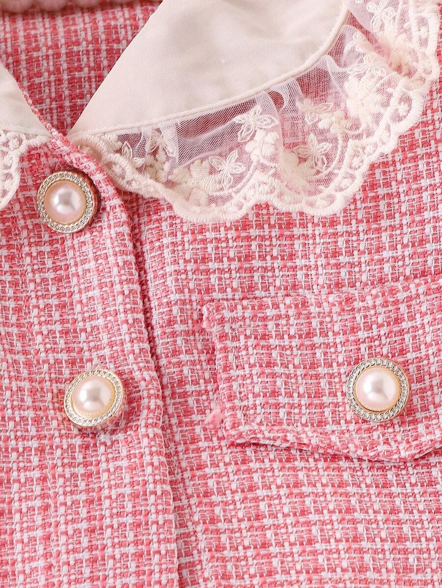 Chaqueta de manga larga con cuello Peter Pan y falda con moño para niñas - Imagen 2