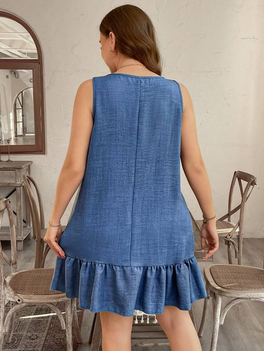 Vestido recto de talla grande con volantes en el dobladillo - Imagen 3