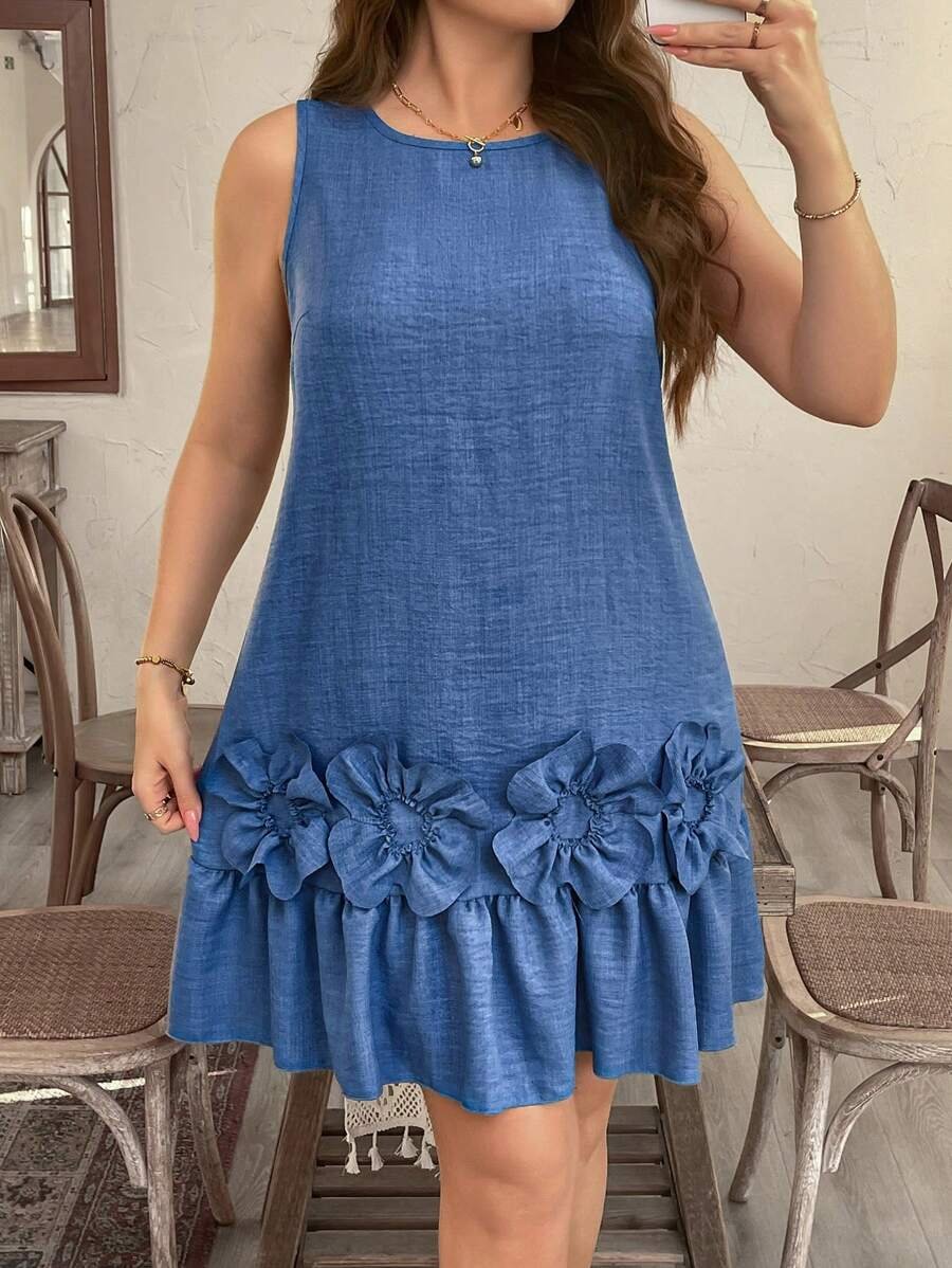 Vestido recto de talla grande con volantes en el dobladillo - Imagen 2
