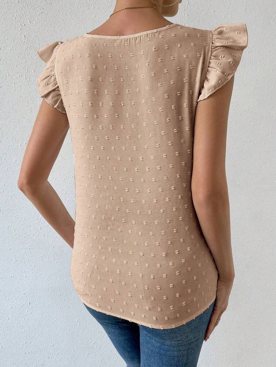 Blusa casual unicolor con cuello redondo y manga corta - Imagen 3