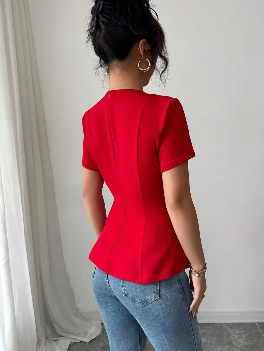 Blusa con cintura ceñida, detalle de lazo y cremallera posterior - Imagen 3