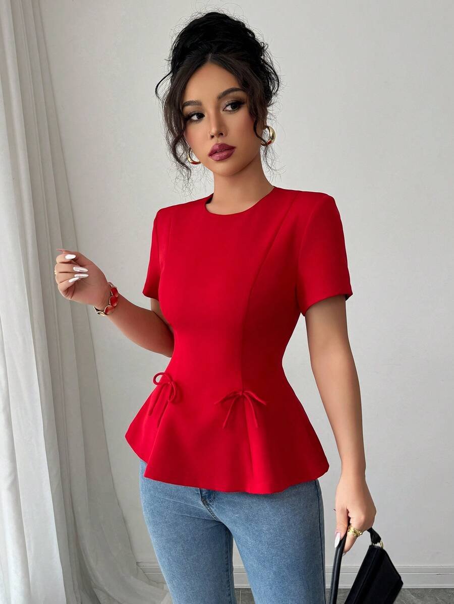 Blusa con cintura ceñida, detalle de lazo y cremallera posterior - Imagen 2