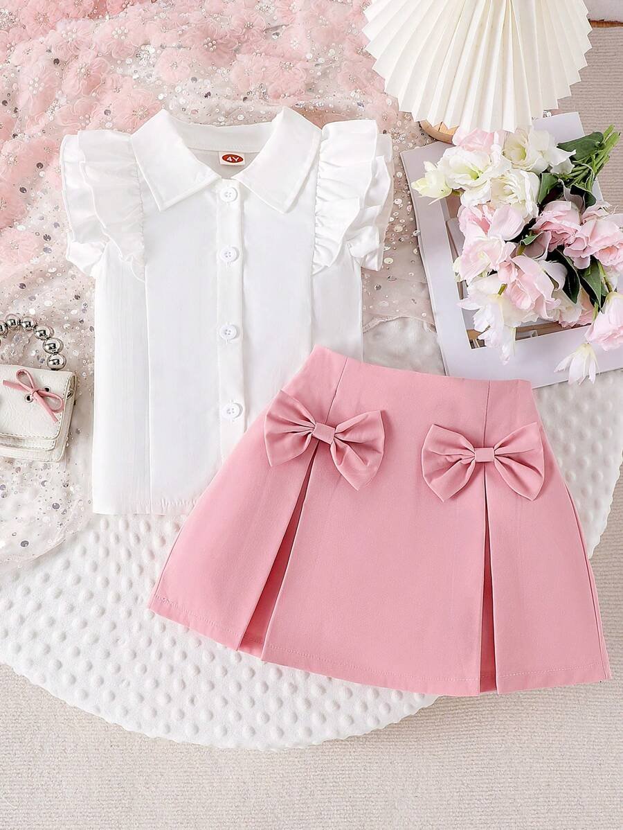 Blusa sin mangas con volantes y falda con decoración de lazo - Imagen 3