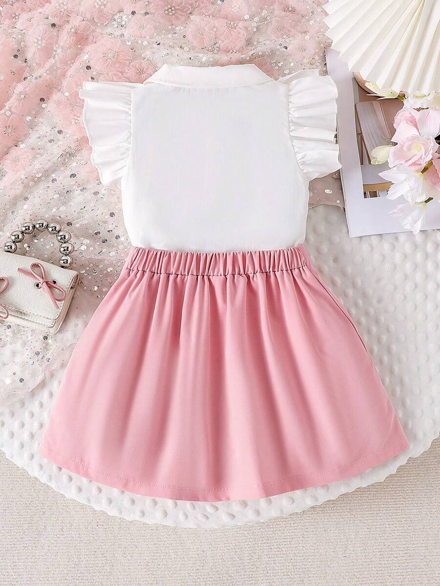 Blusa sin mangas con volantes y falda con decoración de lazo - Imagen 2