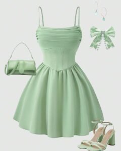 Vestido de tirantes con pliegues de unicolor y volantes