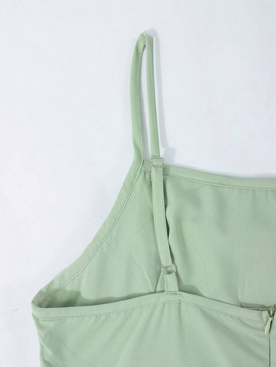 Vestido de tirantes con pliegues de unicolor y volantes - Imagen 2