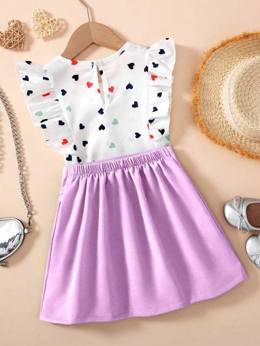 Blusa de manga con estampado y falda plisada con decoración de moño - Imagen 3