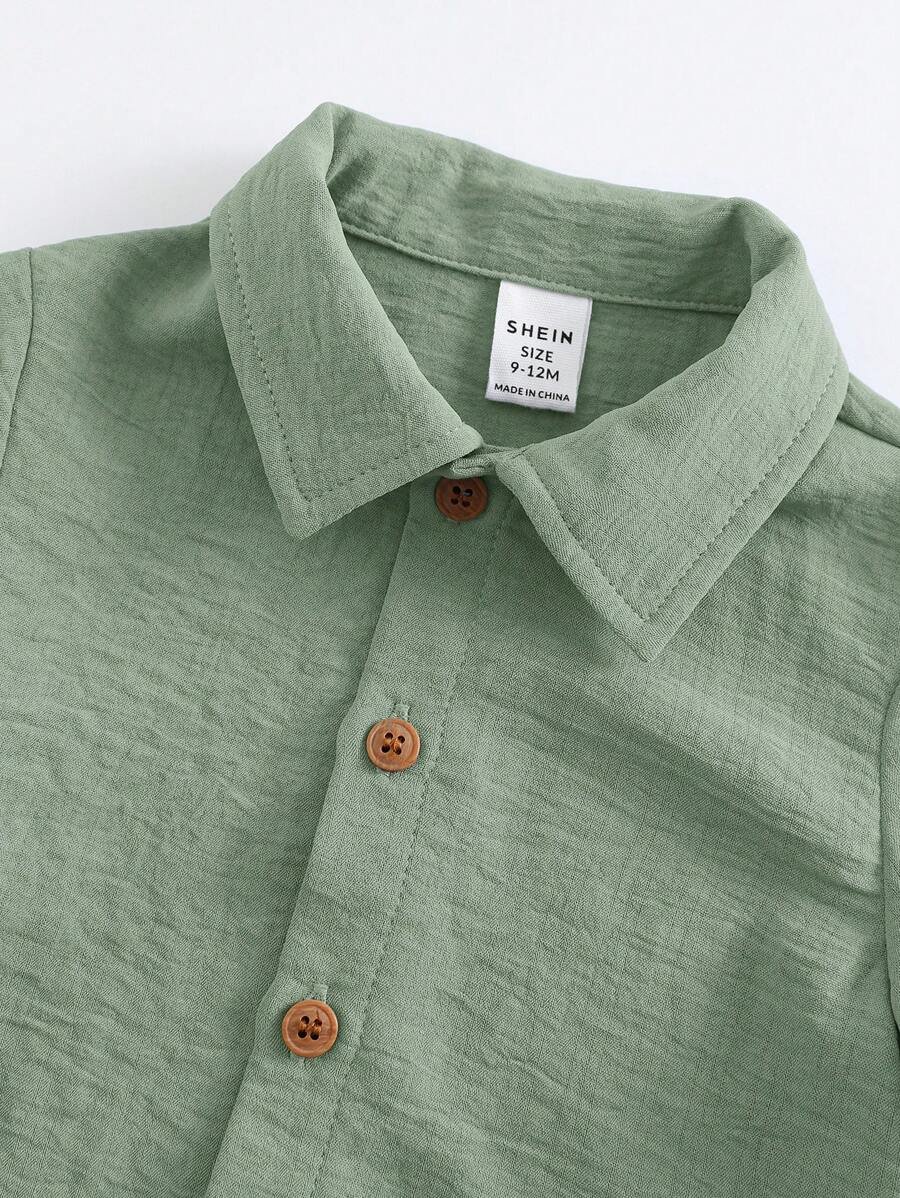 Camisa de manga corta de unicolor y pantalones cortos de cintura elástica - Imagen 2