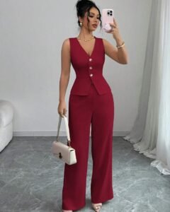 Conjunto de chaleco sin mangas y pantalones elegante