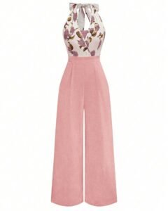 Mono holgado elegante con estampado floral de rosa y lazo delantero