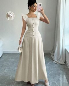 Vestido elegante de estilo bohemio con cuello cuadrado