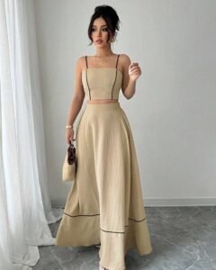Top de tirantes finos elegante y falda maxi tipo A