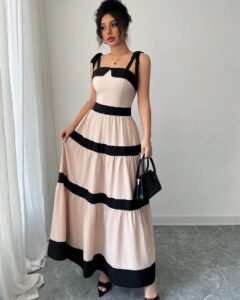 Vestido deslizante de línea A con empalmado de color de contraste