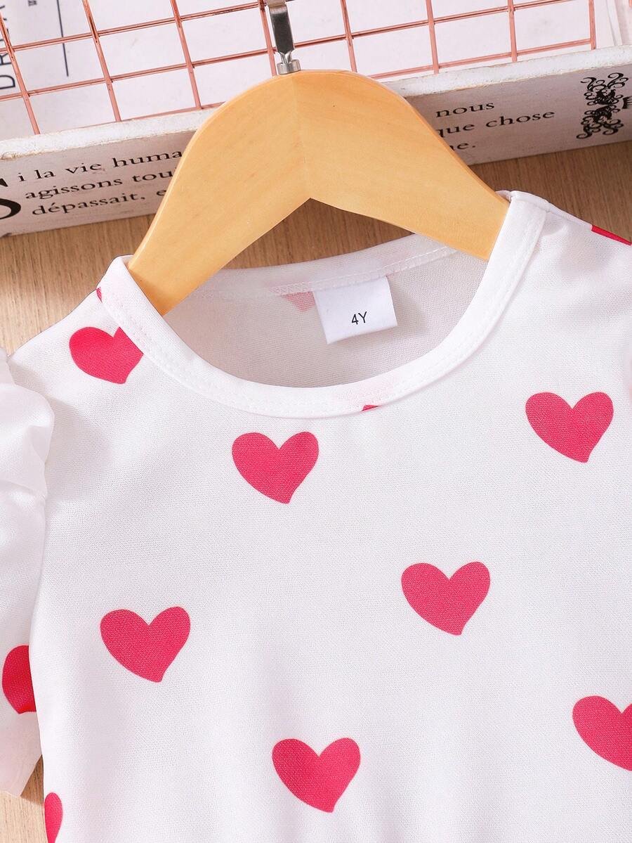 Vestido de malla con estampado de corazón de manga corta - Imagen 3