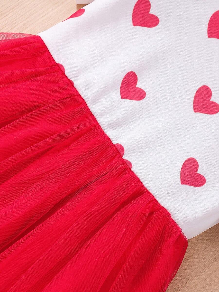 Vestido de malla con estampado de corazón de manga corta - Imagen 2