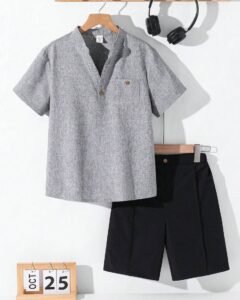 Conjunto de camiseta manga corta con cuello en V y pantalones cortos casuales