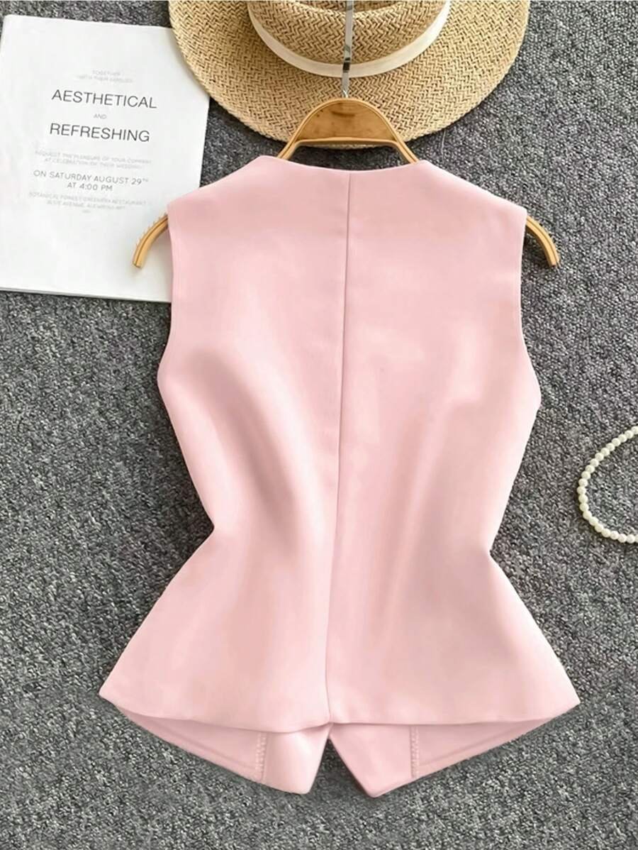 Blusa casual de mujer sin mangas de unicolor - Imagen 3