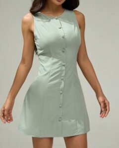 Vestido casual sin mangas con cuello redondo y abotonado delantero