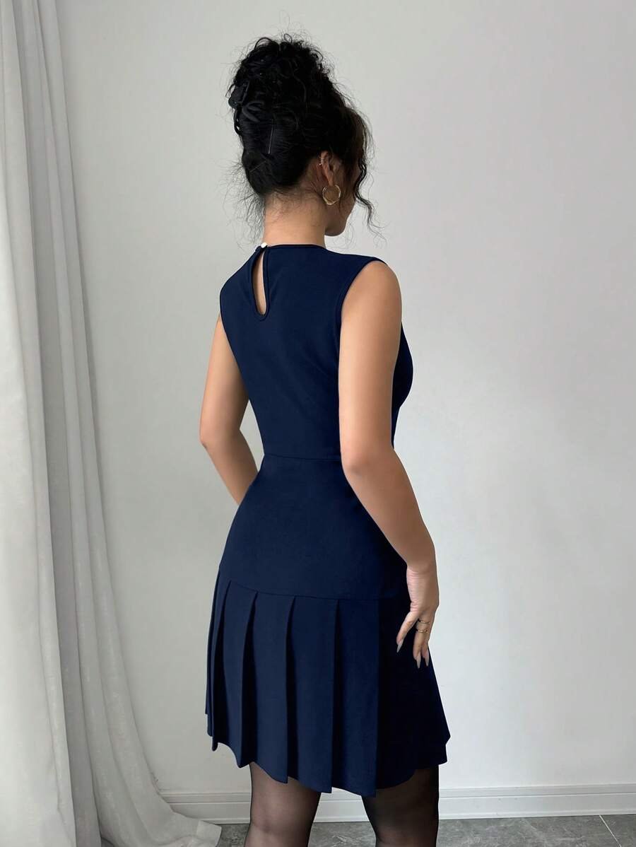 Vestido azul mini ajustado de mujer con volantes en el bajo - Imagen 3