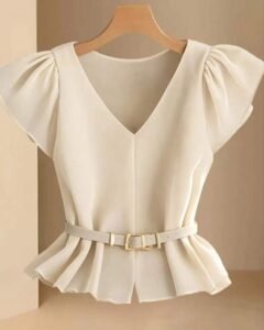 Blusa elegante y sencilla de cuello en V color caqui