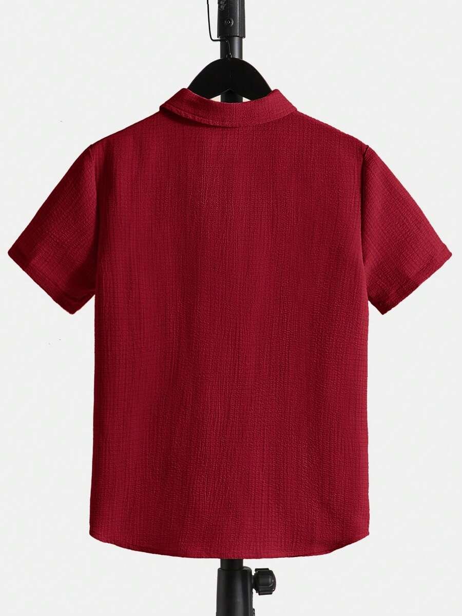 Camisa de manga corta de un solo pecho con bolsillo de unicolor - Imagen 3