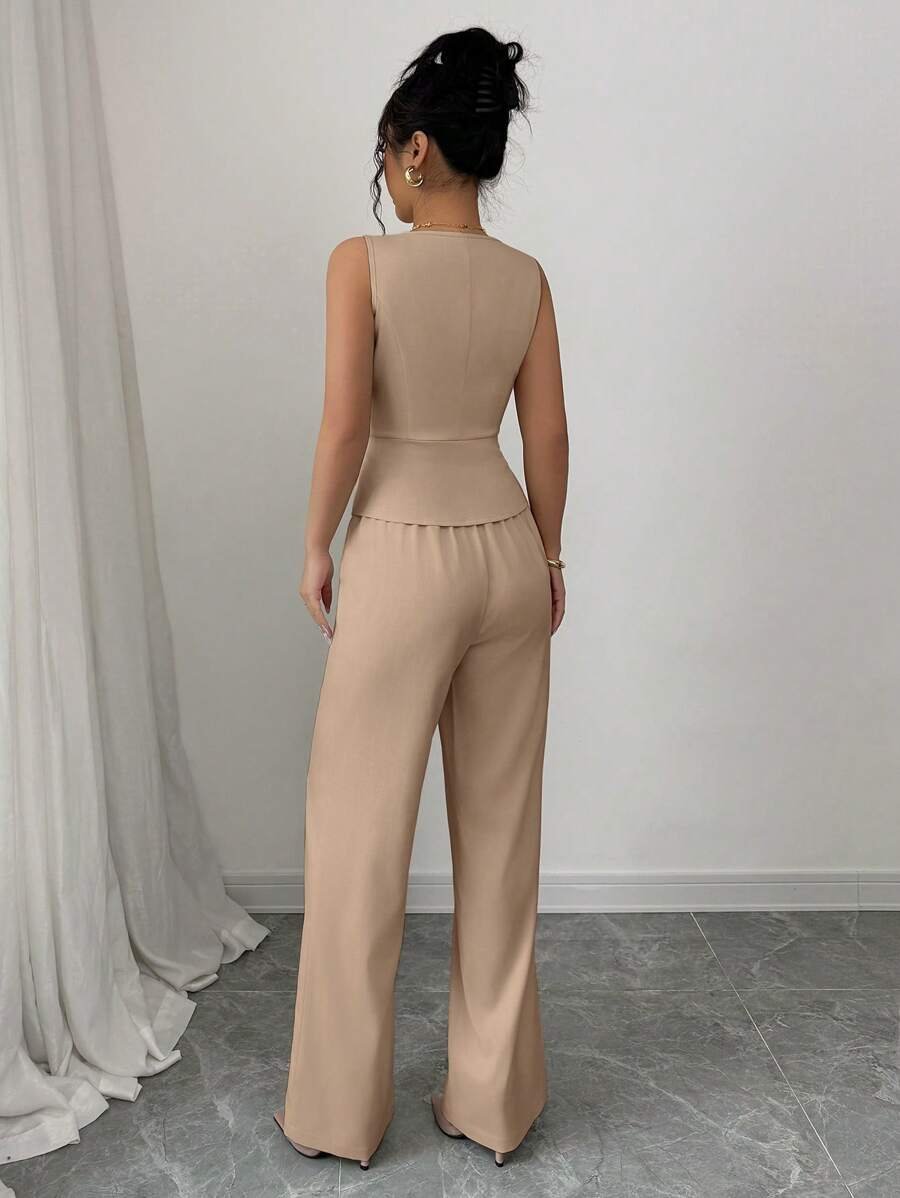 Conjunto de blazer sin mangas elegante y pantalones de traje - Imagen 3