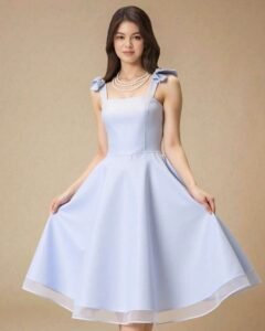 Vestido sin mangas, tirantes tipo espagueti y lazo en la espalda