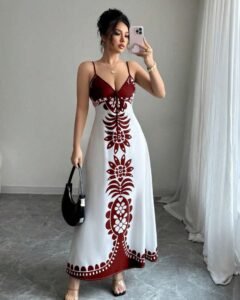 Vestido camiseta suelta de cuello en V con estampado