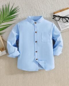 Camisa de manga larga con botones y bolsillo frontal de unicolor