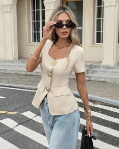 Blusa sólida de uso versátil y casual unicolor