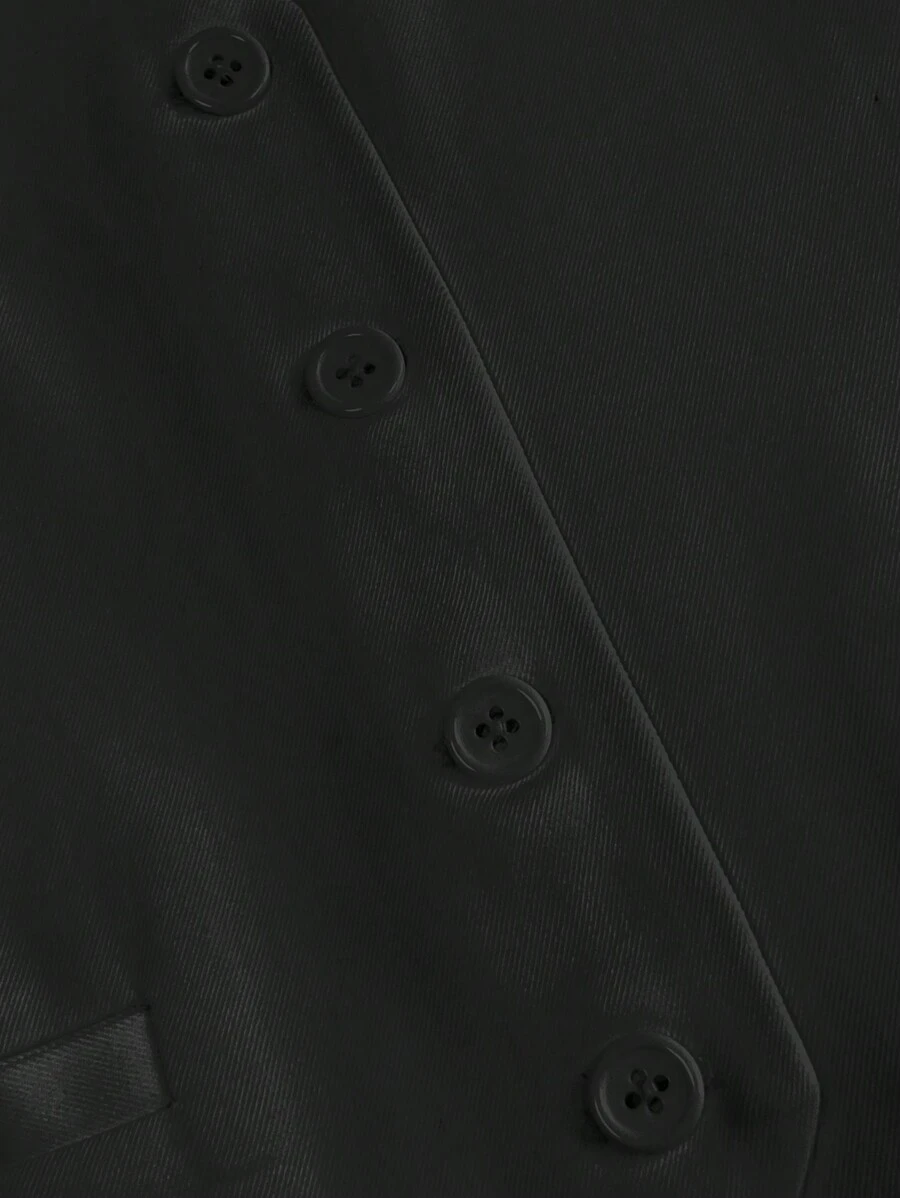 Chaqueta de chaleco con cuello en V de un solo pecho de unicolor - Imagen 3