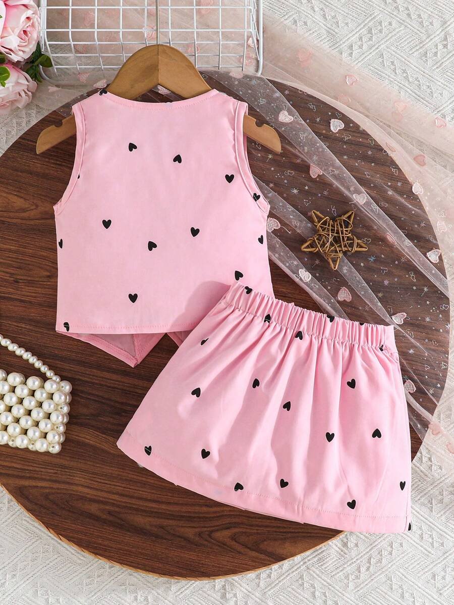 Top sin mangas con diseño de corazón y falda plisada elegante con volantes - Imagen 3