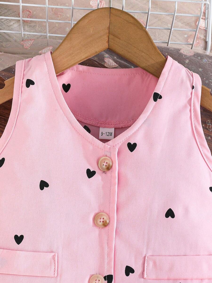 Top sin mangas con diseño de corazón y falda plisada elegante con volantes - Imagen 2