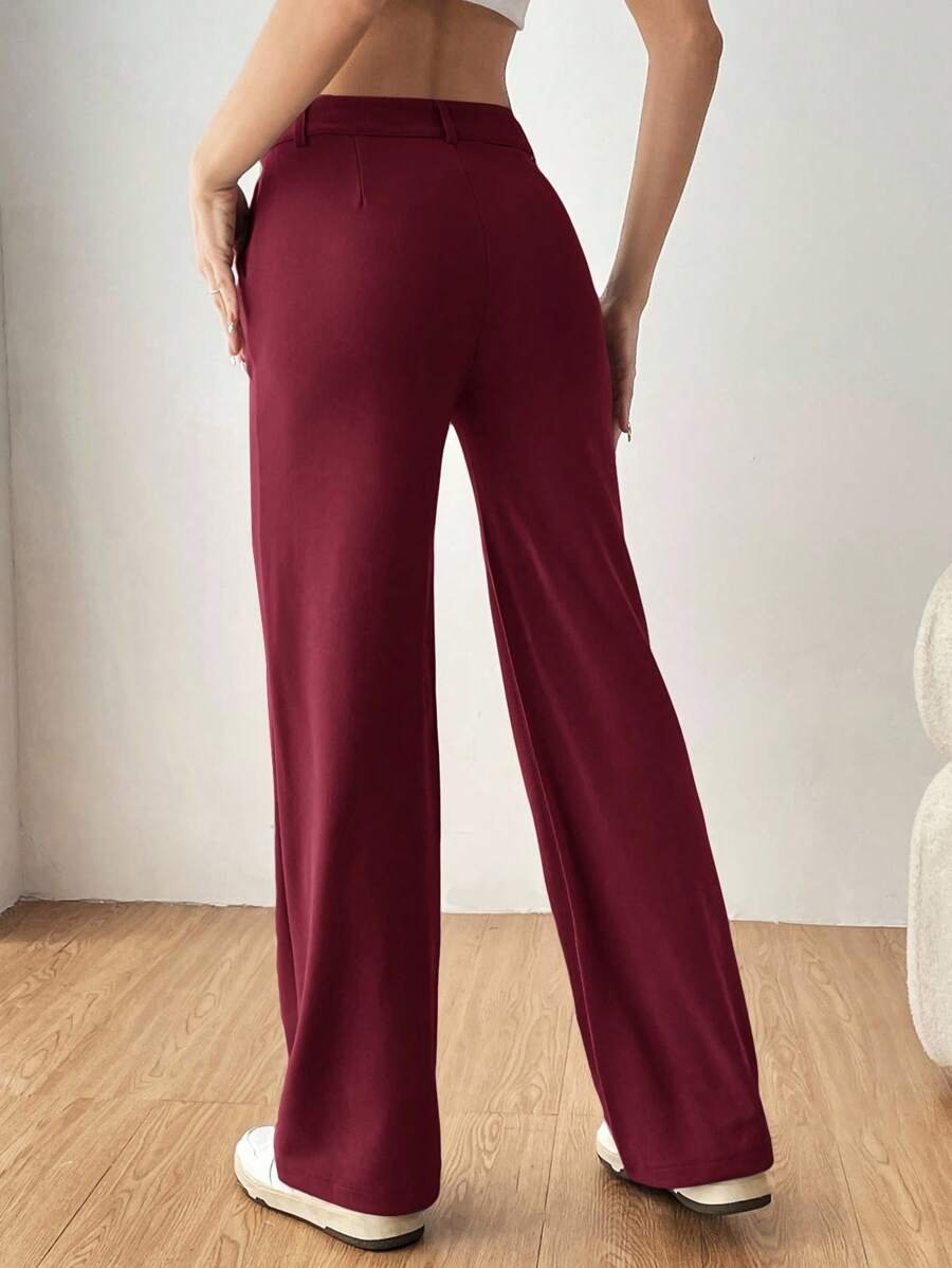 Pantalones burdeos minimalistas y casuales - Imagen 3