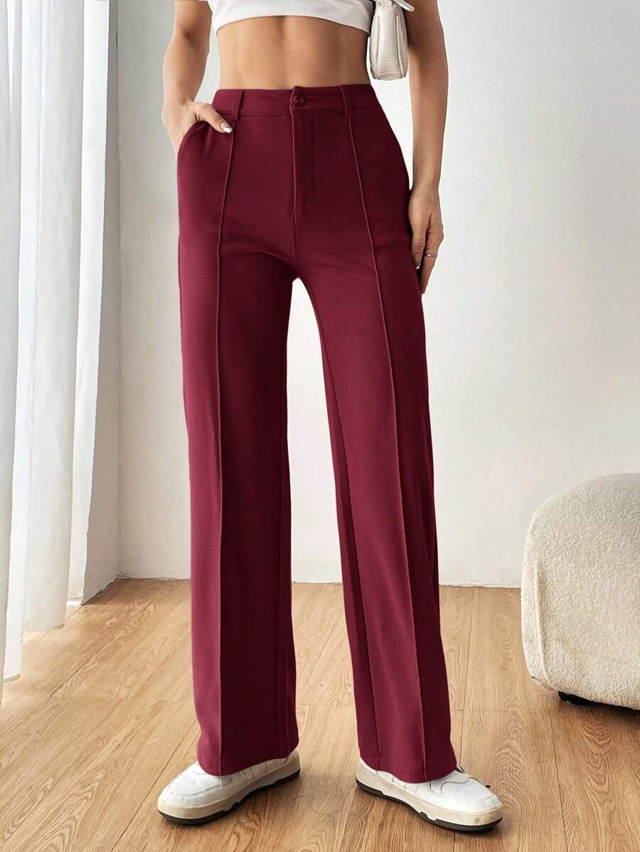 Pantalones burdeos minimalistas y casuales - Imagen 2