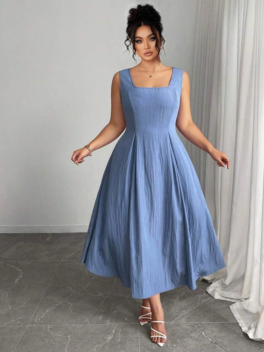 Vestido elegante con cuello cuadrado y cintura ceñida - Imagen 2